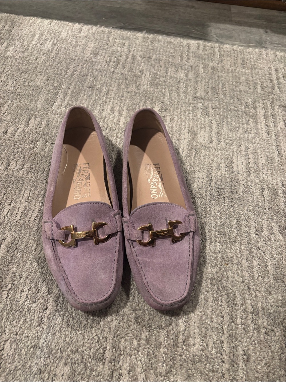 Salvatore Ferragamo Lilac Suede Horsebit Loafers size 7